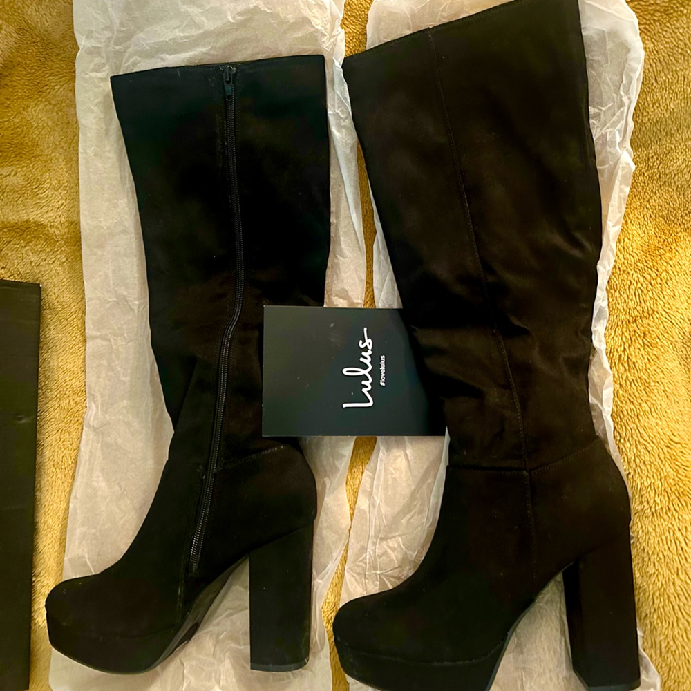Knee High Boots Black suede leather